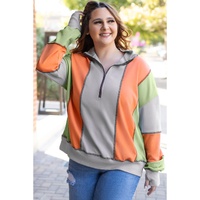 Light Grey Color Block Stitching Detail Half Zipper Sweatshirt - S thumbnail