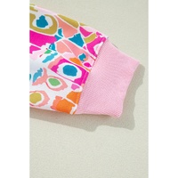 Pink Abstract Printed Drop Shoulder Loose Sweatshirt - M thumbnail