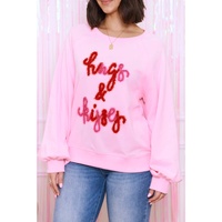 Pink Hugs and Kisses Pop Up Embroidered Raglan Sleeve Sweatshirt - M thumbnail