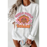 White Gobble Gobble Turkey Graphic Crewneck Thanksgiving Sweatshirt - S thumbnail