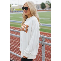 White TEXAS Graphic Drop Shoulder Crewneck Sweatshirt - M thumbnail