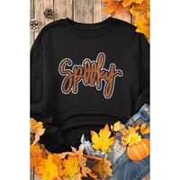 Black Spooky Rhinestone Drop Shoulder Graphic Sweatshirt - L thumbnail