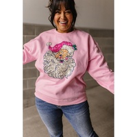 Pink Bold Christmas Claus Graphic Drop Shoulder Sweatshirt - S thumbnail