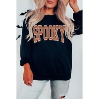 Black SPOOKY Graphic Drop Shoulder Halloween Pullover Sweatshirt - S thumbnail