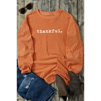Orange Thankful Ribbed Crew Neck Thanksgiving Sweatshirt - L thumbnail