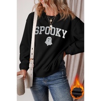 Black Glitter SPOOKY Ghost Pattern Crew Neck Halloween Sweatshirt - L thumbnail