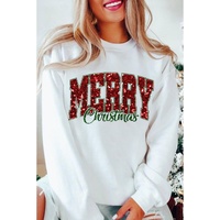 Beige MERRY Christmas Heat Transfer Printing Crewneck Pullover Sweatshirt - M thumbnail