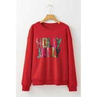 Red Heat Transfer HOLLY JOLLY Printing Christmas Pullover Sweatshirt - S thumbnail