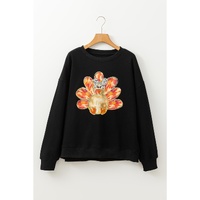 Black Thanksgiving Turkey Graphic Drop Shoulder Sweatshirt - S thumbnail
