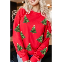 Red Sequin Christmas Tree Graphic Drop Shoulder Sweatshirt - S thumbnail