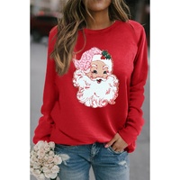 Red Santa Claus Graphic Crewneck Raglan Sleeve Christmas Sweatshirt - XL thumbnail
