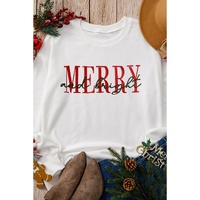 Beige MERRY and bright Embroidered Letter Graphic Sweatshirt - M thumbnail