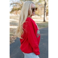 Red Merry Christmas Crewneck Drop Shoulder Loose Sweatshirt - 2XL thumbnail