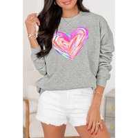 Gray Valentines Brushwork Heart Graphic Drop Shoulder Sweatshirt - S thumbnail