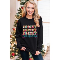 Black Merry Christmas Painted Crew Neck Graphic Sweatshirt - XL thumbnail