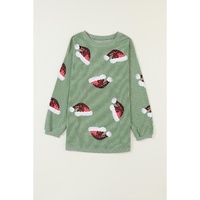 Grass Green Sequined Christmas Hat Graphic Winter Corded Sweatshirt - L thumbnail