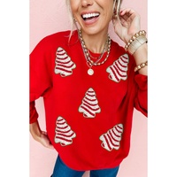 Red Playful Christmas Tree Patched Dropped Shoulder Sweatshirt - M thumbnail