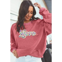 Strawberry Pink Sequin Love Graphic Drop Shoulder Corded Valentines Sweatshirt - XL thumbnail