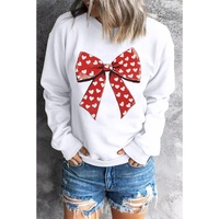 White Heart Bow Printed Round Neck Valentines Pullover Sweatshirt - S thumbnail