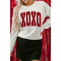 White Glitter XOXO Graphic Crewneck Valentines Pullover Sweatshirt - M thumbnail