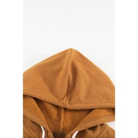 Brown Zip-Up Pocket Drawstring Hoodie Jacket - L thumbnail