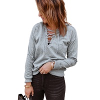 Azura Exchange Lace-up Grey Casual Hoodie - 2XL thumbnail