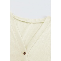 Beige Solid Color Open-Front Buttons Cardigan - M thumbnail
