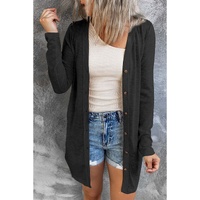 Azura Exchange Black Solid Color Open-Front Buttons Cardigan - L thumbnail