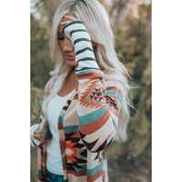 Multicolor Geometric Color Block Open Front Long Cardigan - S thumbnail