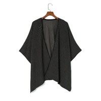 Black Lace Trim Ribbed Oversize Kimono - One Size thumbnail