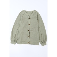 Azura Exchange Green Exposed Seam Buttons Front Waffle Knit Cardigan - L thumbnail