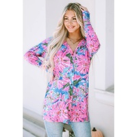 Pink Flower Print Long Sleeve Button Up Cardigan - S thumbnail
