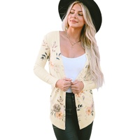 Apricot Floral Print Ribbed Knit Slim Fit Cardigan - L thumbnail