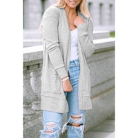 Beige Thermal Waffle Knit Pocketed Cardigan - M thumbnail