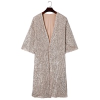 Apricot Sequin 3/4 Sleeve Open Front Duster Kimono - M thumbnail