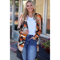 Orange Western Tribal Aztec Print Cardigan - S thumbnail