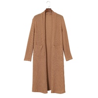 Chestnut Long Waffle Knit Cardigan with Pockets - L thumbnail
