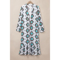 White Western Aztec Print Duster Open Front Top - M thumbnail