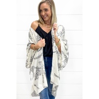 White Cheetah Print Loose Fit Open Front Kimono - M thumbnail