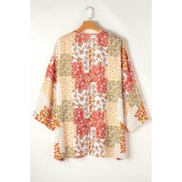 White Boho Patchwork Floral Open Front Kimono - One Size thumbnail