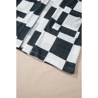 Black Checkered Waffle Knit Thumbhole Open Front Cardigan - S thumbnail