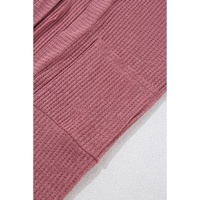 Mineral Red Solid Color Waffle Knit Cardigan with Pocket - S thumbnail