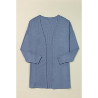 Ashleigh Blue Solid Color Rib Knit Open Front Tunic Cardigan - S thumbnail