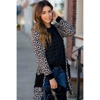 Black Leopard Patched Pocket Open Front Cardigan - L thumbnail