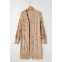 Parchment Lace Patchwork Ribbed Knit Open Front Duster Cardigan - L thumbnail