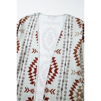 Brown Western Aztec Printed Open Front Long Cardigan - L thumbnail
