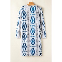 Sky Blue Western Aztec Printed Open Front Long Cardigan - L thumbnail