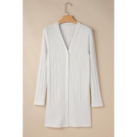 White Solid Color Ribbed Button up Tunic Cardigan - XL thumbnail