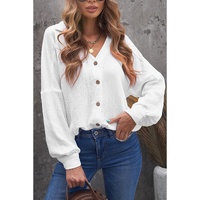 Azura Exchange Crinkled Cuffed Shirt with Turn-down Collar and V-Neck - M thumbnail