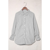 Azura Exchange Striped Boyfriend Shirt with Smocked Cuffs and Pocket - M thumbnail